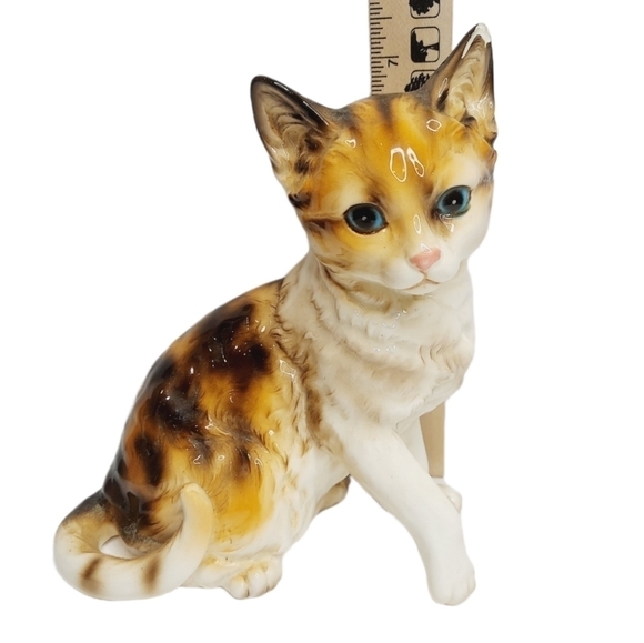 VINTAGE LEFTON BROWN TABBY Cat Figurine Large 7.25 inches circa 1960 flawed - Picture 4 of 11